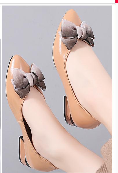 

2019 Women's shoes in Spring and Autumn with New style Low heel pointed end bowknot @55, Black