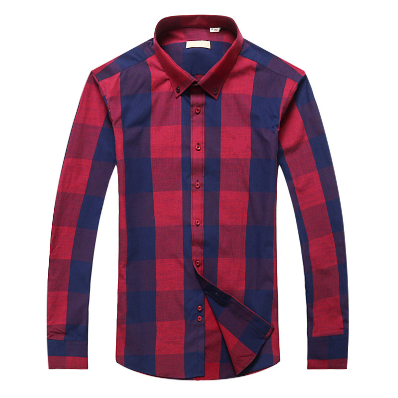 

Men T-shirt plaid shirt turndown Collar Fashion Slim fit Long Sleeve Premium 100% Cotton Shirt Men's Shirt, Color