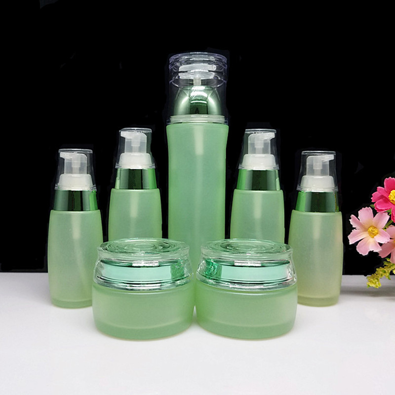 

Lotion Pump Glass Bottle Green Packaging Bottle Cream Jar Luxurious Cosmetic Containers Bottles 50g 30ml 100ml 10Pcs/Lot