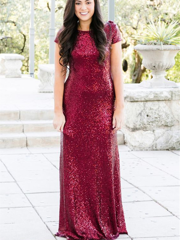 

Sparkly Sequined Evening Dresses Open Back Short Sleeve Navy Blue Burgundy Sequins Long Formal Party Prom Gowns vestido de noche, Fuchsia