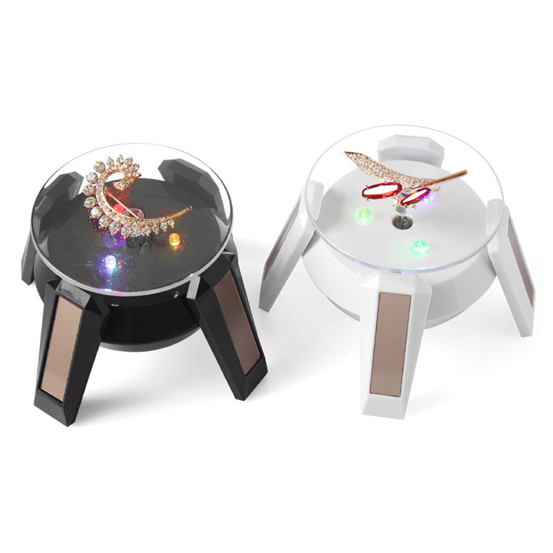 

LED Lights Jewelry Tool Solar Power 360 Degree Rotating Display Turn Plate Table Organizer Hard Stand