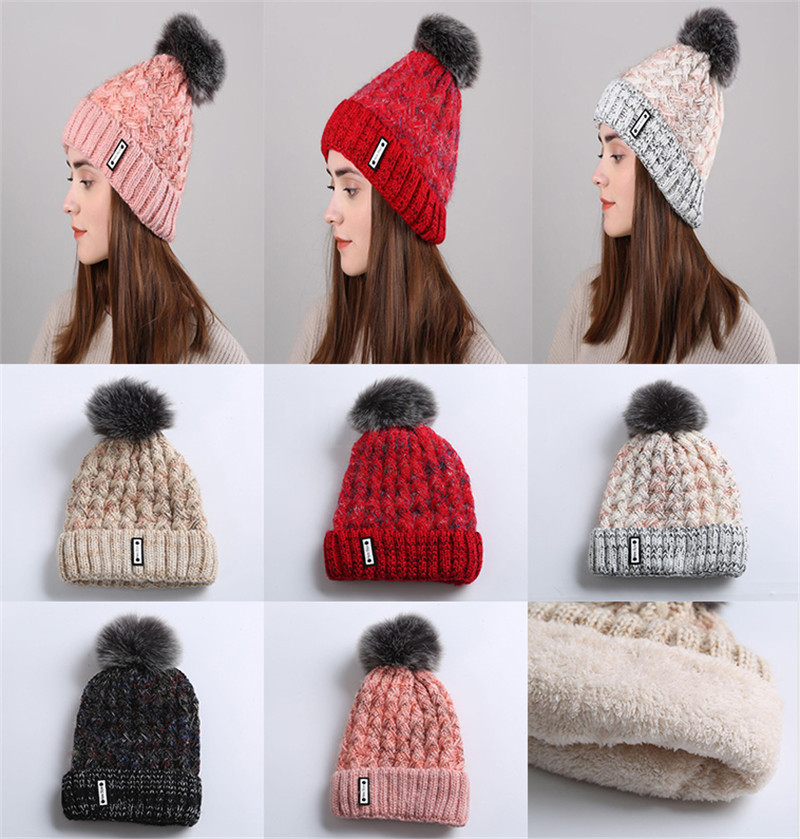

Girls Knitted Pom Poms Hat Fashion Woman Fur Ball Warm Beanies Skull Cap Men Causal Outdoor Ski Crochet Cap da060, Multi