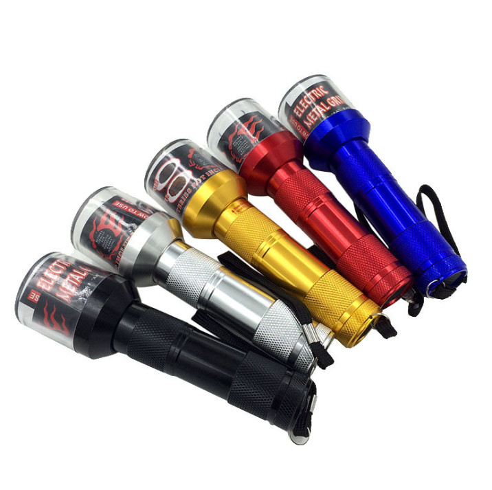 The latest Smoke grinder 4x1.45cm5 color aluminum alloy electric metal smoker Creative manual flashlight gift boxed grinder spot
