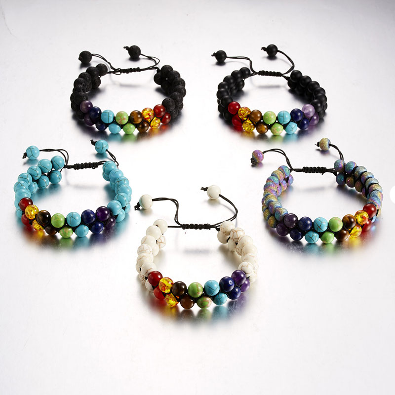 

Men Women Double layer Beaded Natural Tiger Eye Lava Stone Rope Friendship YOGA Bracelet Jewelry Gift Free Shipping, Black