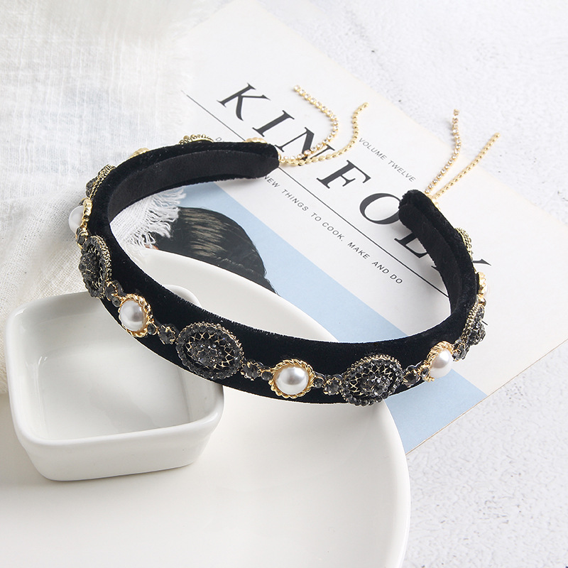 

Fashion Retro Geometric Headband Rhinestone Jewelry Pearls Wild Birthday Bride Headdress Accessories Party Gift