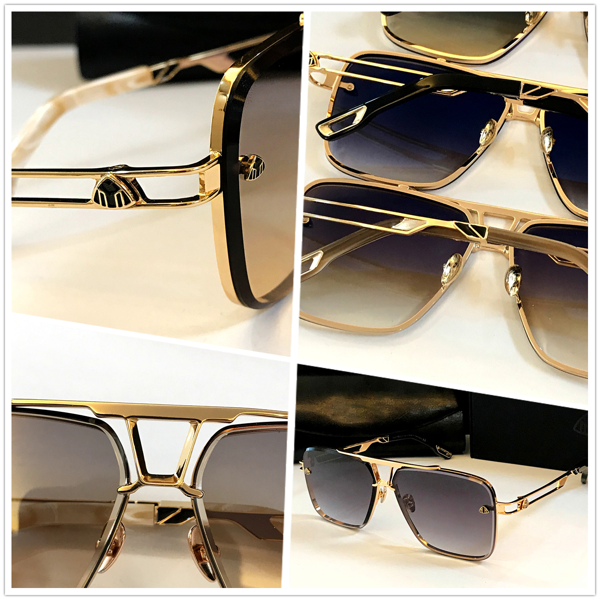 

vintage men luxury designer sun glasses punk style designer retro square frame with leather box coating reflective anti-UV lens top quality