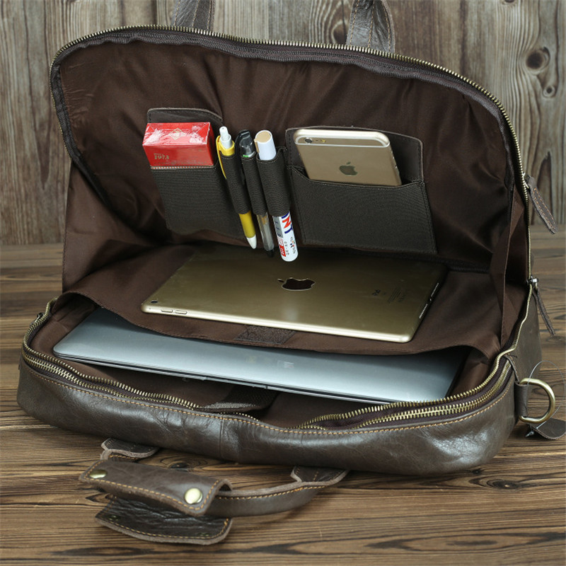 

Nesitu High Quality Vintage A4 Brown Grey Genuine Leather Office 14'' Laptop Men Briefcase Portfolio Business Messenger Bags M7