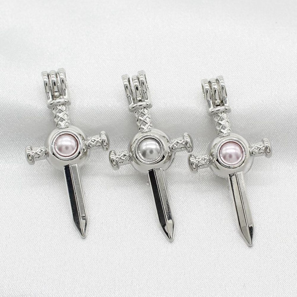 

10pcs Silver Sword Oyster Pearl Cage Lava Bead Cage Lockets Pendant for Fragrance Essential Oil Diffuser Necklace Jewelry Charms