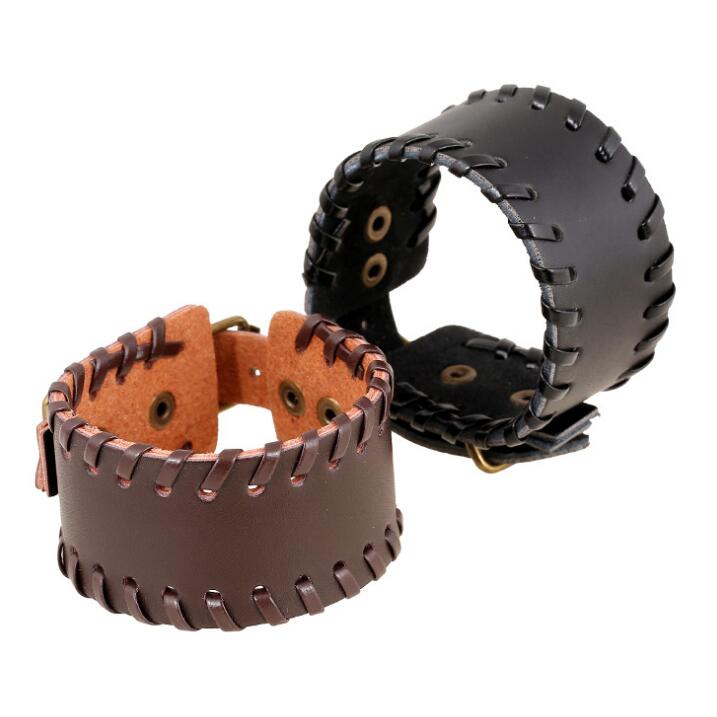 

Fashion Vintage Leather Wristbands Handmade Braided Rope Charm Unisex Hippie Jewelry Biker Bangle Wrap Retro Wide