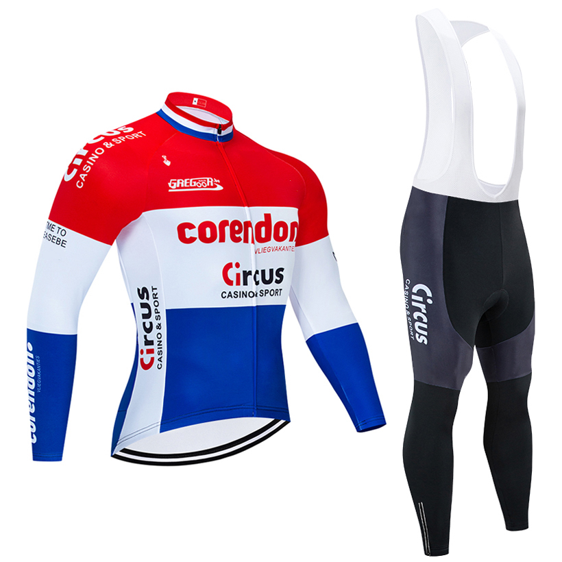 Tour De France 2020 Pro Team Corendon Winter Cycling Jersey Thermal Fleece cycling Clothing Bib pants kit Ropa Ciclismo Inverno-image-583248271