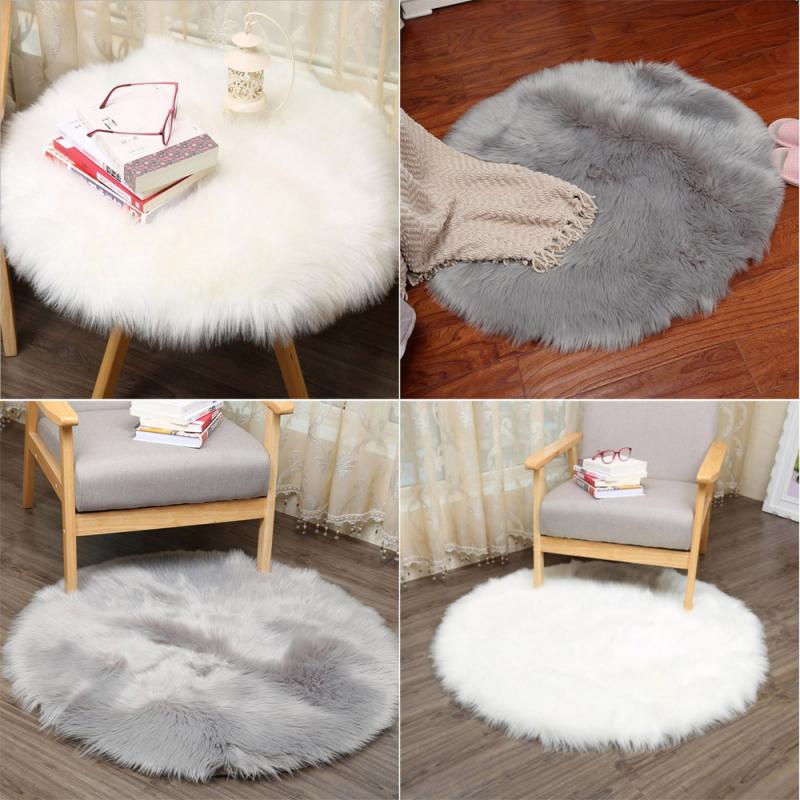 

Round Soft Faux Sheepskin Fur Area Rugs for Bedroom Living Room Floor Shaggy Silky Plush Carpet White Faux Fur Rug Bedside Rugs, Pink