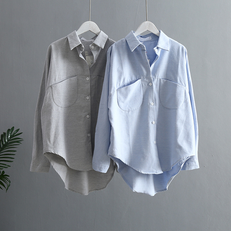 

2020 Spring Summer Blouse Korean Long Sleeve Womens And Blouses Vintage Women Shirts Blusas Roupa Feminina Tops, Blue
