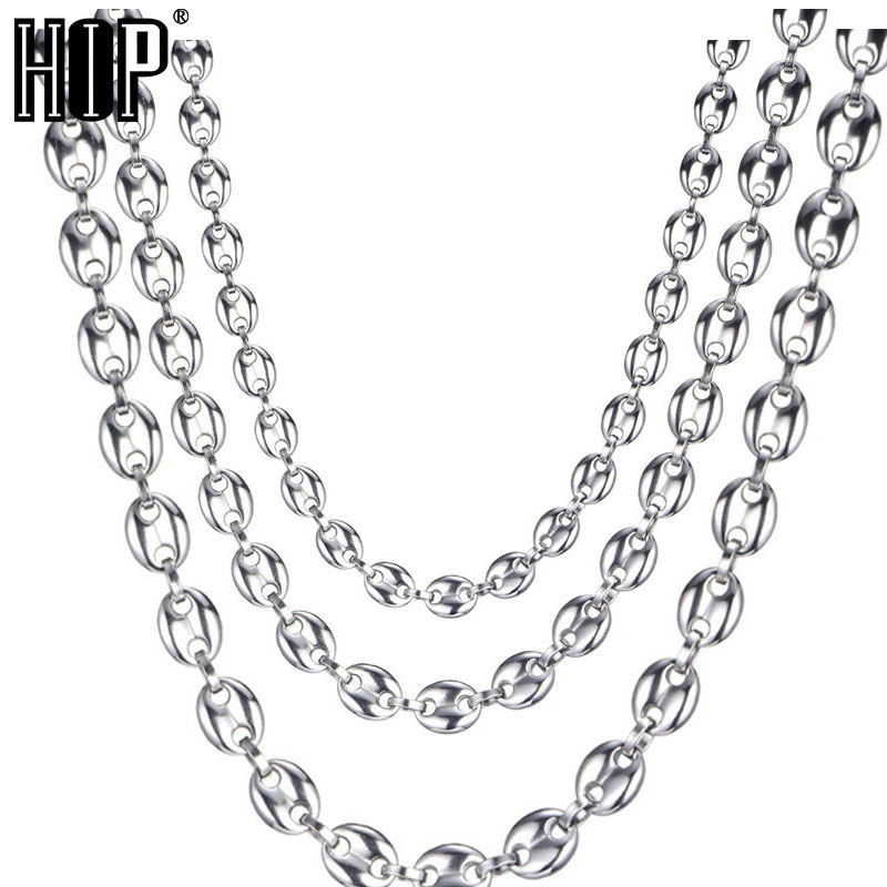 

HIP Hop Width 7MM 9MM 11MM Silver Stainless Steel Gold Silver Coffee Beans Link Chain Necklace Chain For Men Jewelry