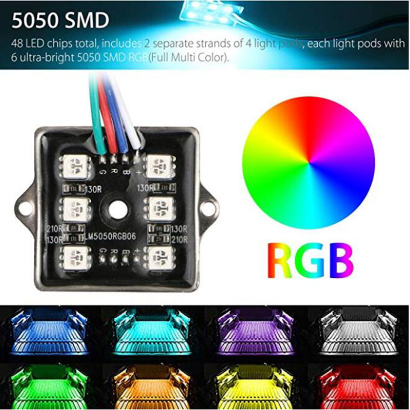 

48 Super Bright SMD LEDs & Wireless Remote & Waterproof for Truck Pickup Cargo Trailer RVs Boat - 8Pcs RGB Upgraded Version