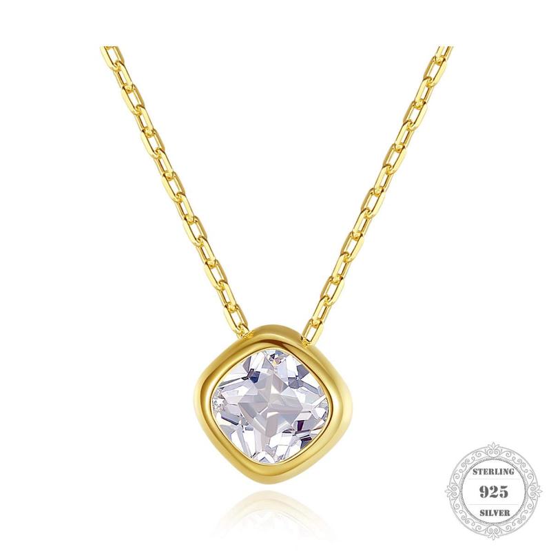 

Necklace Exquisite Square Zircon Pendant 925 Sterling Silver Link Chain Fashion Jewelry Style Bijoux Gift For Women