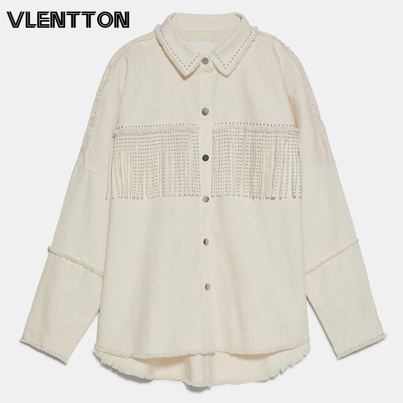 

2020 Spring Autumn Streetwear Rivet Tassel Womens Tops And Blouses Solid Long Sleeve Oversize Casual Loose Shirt Ladies Blusas, Photo color