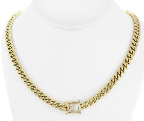 

Men's Miami Cuban Link Chain Stainless 14k Gold Plated 8mm *Diamond Clasp* ICY, Silver