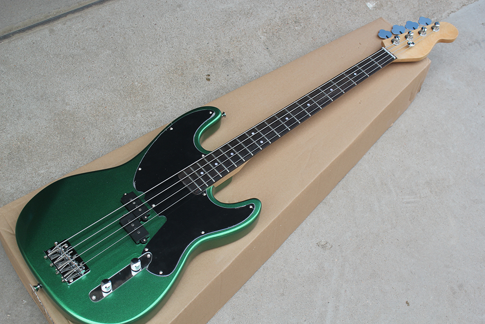 

Factory Custom Metal Green 4 Strings Electric Bass Guitar with Black Pickguard,Chrome Hardwares,Maple Neck,Offer Customized