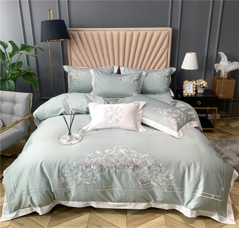 

4/6pc Embroidery Bedding Sets 80s Egyptian Cotton Duvet Cover Bedsheets Pillowcases Double Bed Linen Flowers Embroidered