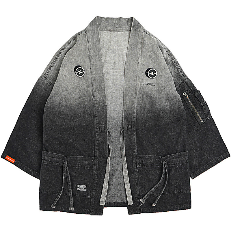 

Januarysnow 2019 Japanese Kimono Jacket Gradient Color Hip Hop Men Denim Jacket Streetwear Harajuku Japan Style Cardigan Jacket Jean Vintage, Multi