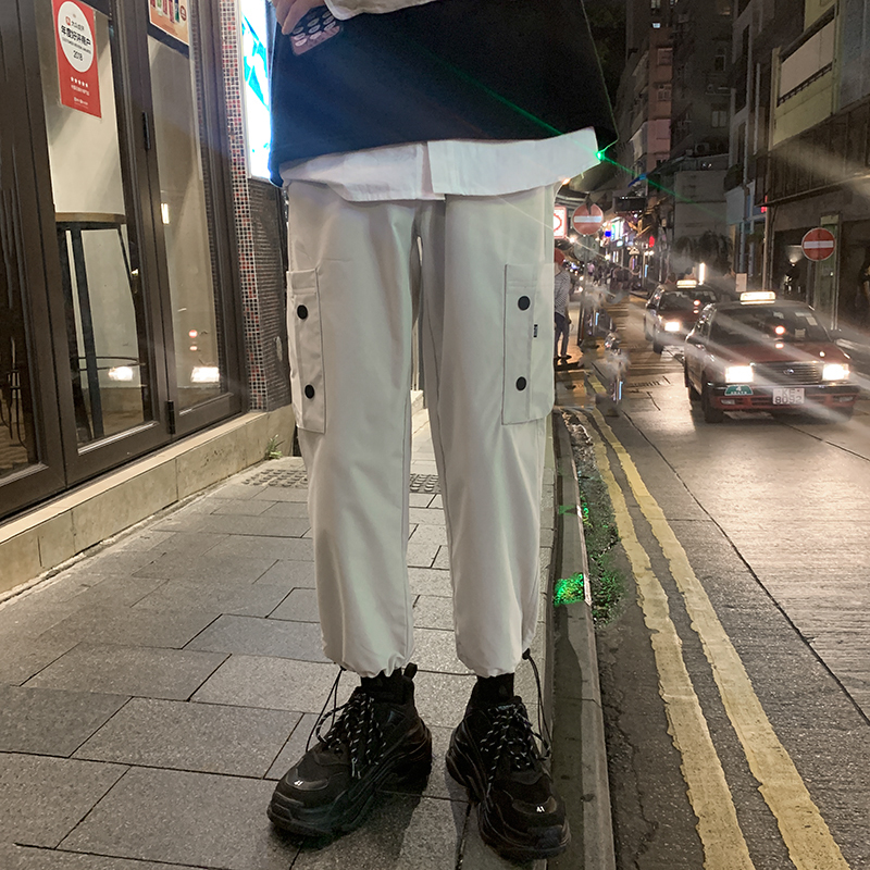 

Nice Spring And Autumn Hong Style Personality Youth Handsome Multi-pocket Feet Drawstring Casual Pants Black / Khaki -2XL