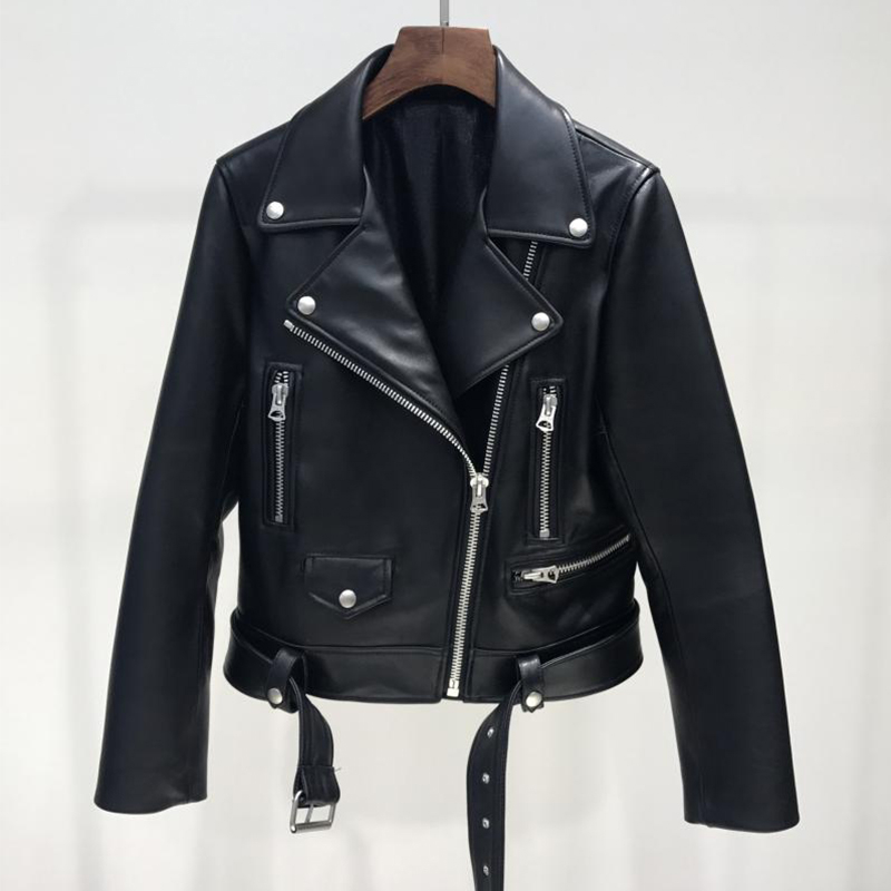 

New Autumn Women Zipper Belt Short Coat Pu Leather Jacket Woman Female Black Punk Bomber Faux Leather Outwear Free
