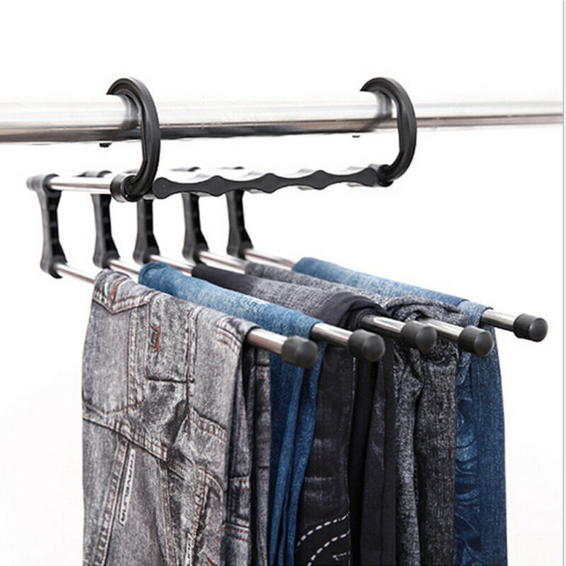 

5 in 1 Multi-function Save space Pants clothes Trousers Holder Hanger Scarf Tie Towel Storage Rack 2019 Hot
