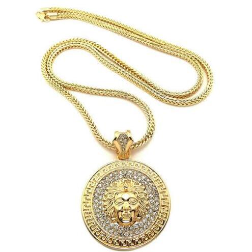 

Mens Hip Hop Long Necklace Jewelry Gold Slver Chains Medusa Avatar Iced Out Necklace Diamond Pece Pendant Designer Necklaces GB1289
