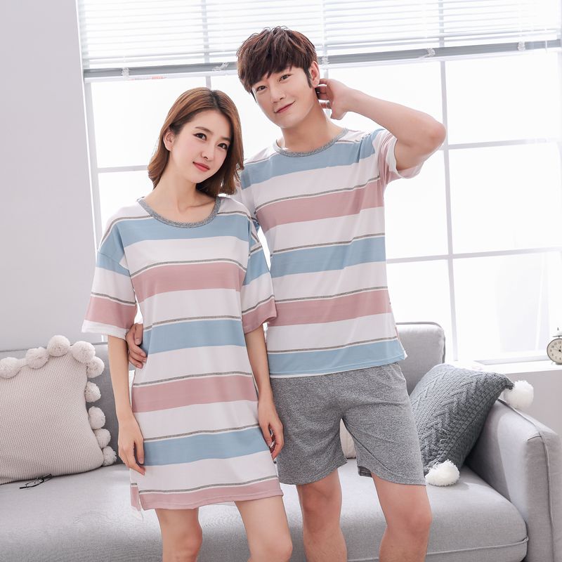 

Young Lovers Pajamas Women NihgtDress Short-sleeved Summer Pyjama Loose Men Thin Style Couple Pijama Set Sleepwear Top+ Pants, X s xiong ben nv