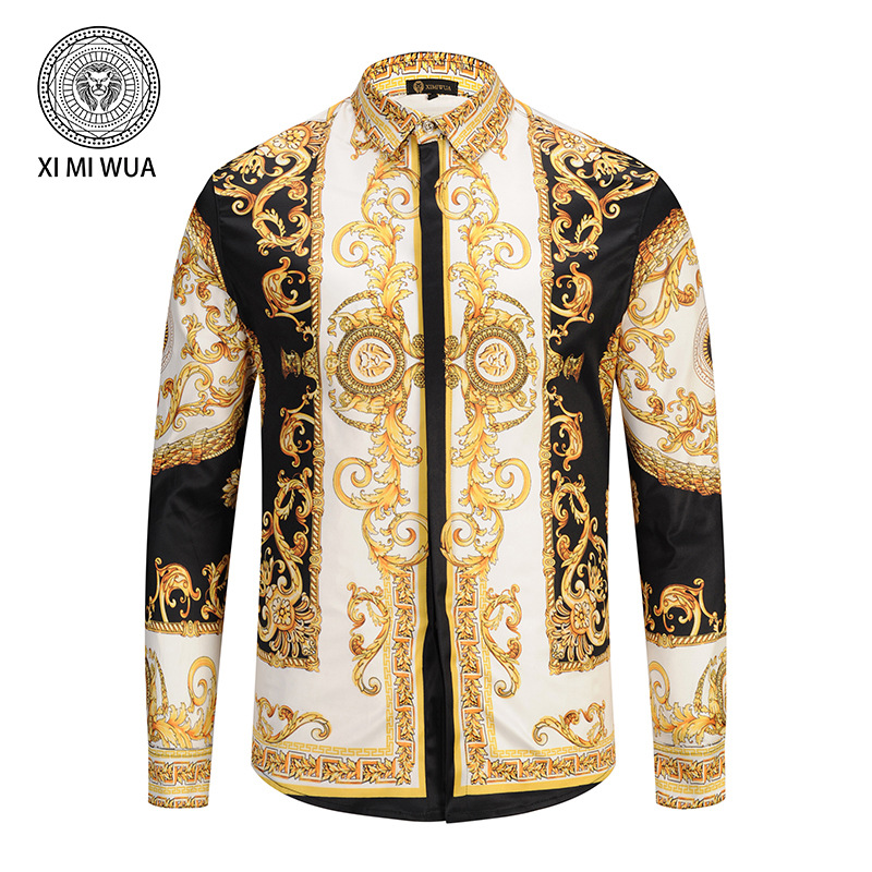 

The royal shows men's shirt men's Long sleeve casual shirts fashion Golden pattern for collar + placket, White;black