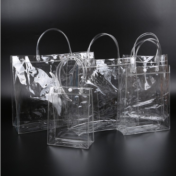 

10 Piece New Clear Tote Waterproof Bag PVC Transparent Shopping Bag Shoulder Handbag Environmentally Travel Storage Bags