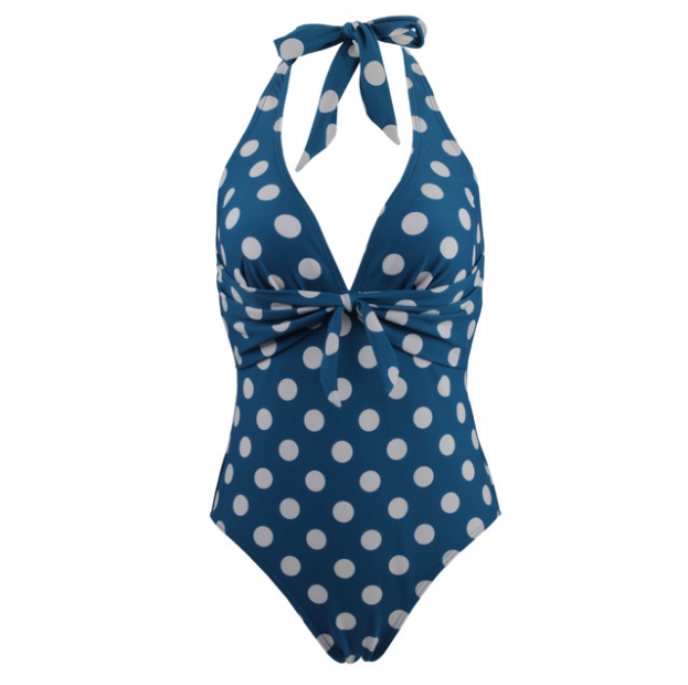 

2020 New Plus Size One Piece Swimwear Blue Polka Dot Swimsuit Women Retro Monokini Sexy Bikinis Backless Bathing Suits, White;black