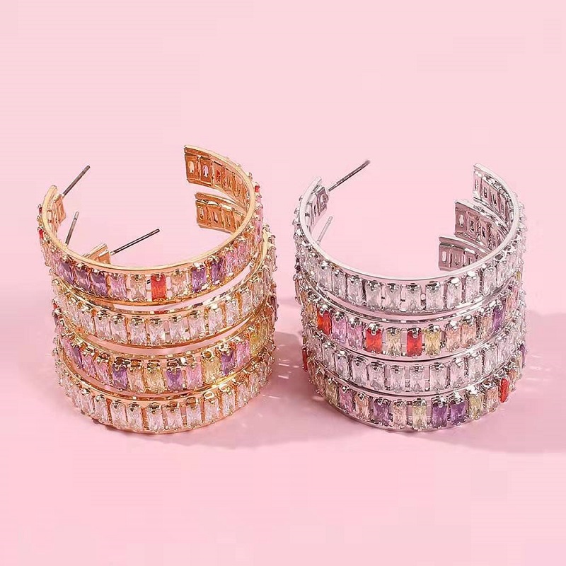 

Wholesale- gemstone C hoop earrings for women luxury designer colorful bling diamond gem hoops circle huggie earrings gold jewelry gift