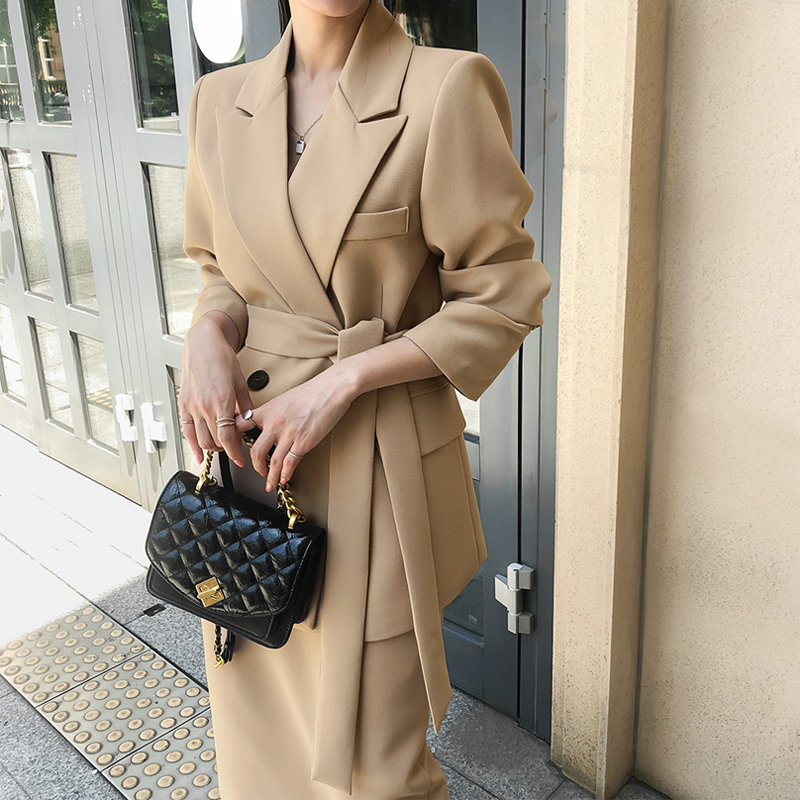 

2020 New Professional Suit Spring Women' Fashion Korean Version Temperament Lace-up Slim Slimming Suit Skirt Two-piece, Two-piece set