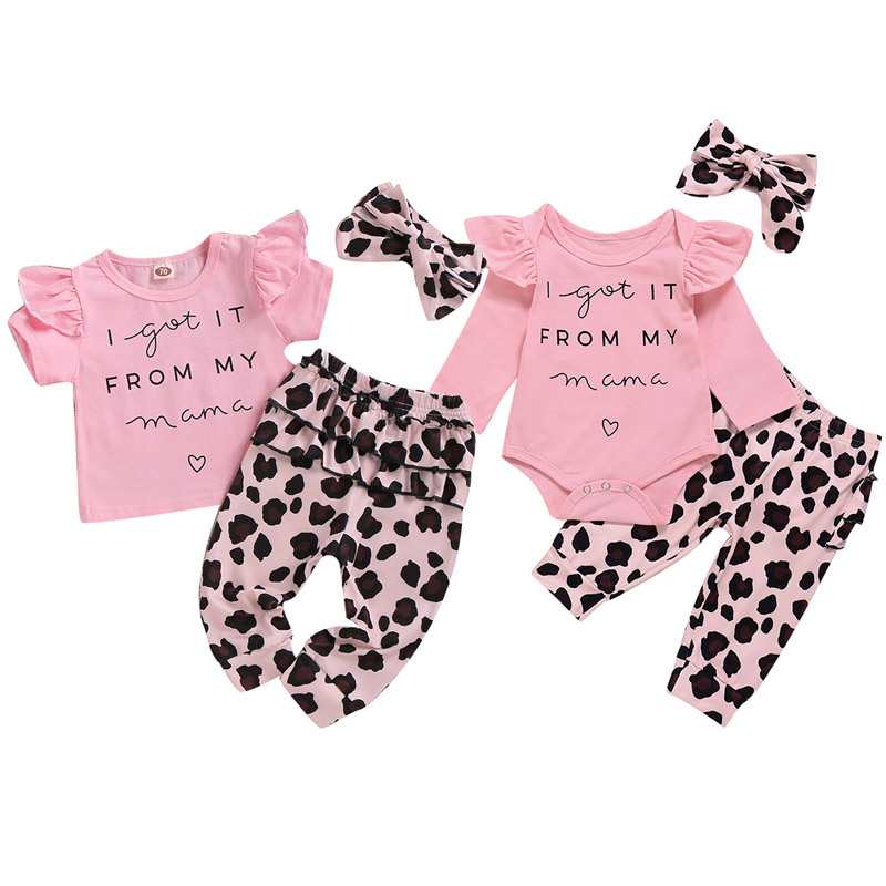 

Infant Girls Letter Outfits Kids Ruffler Long Sleeve Tops Short Sleeve T-shirt Kids Casual Clothes Girl Leopard Pants Bow Hairband 1-5T 06, Short sleeve suit