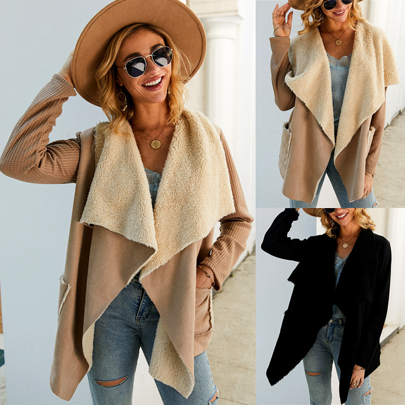 2019 New Winter Fall Fashion Women Coat Patchwork Womens Long Sleeve Lapel Neck Outerwear Wool Jacket Woman Coats Windbreaker Fast Shipping