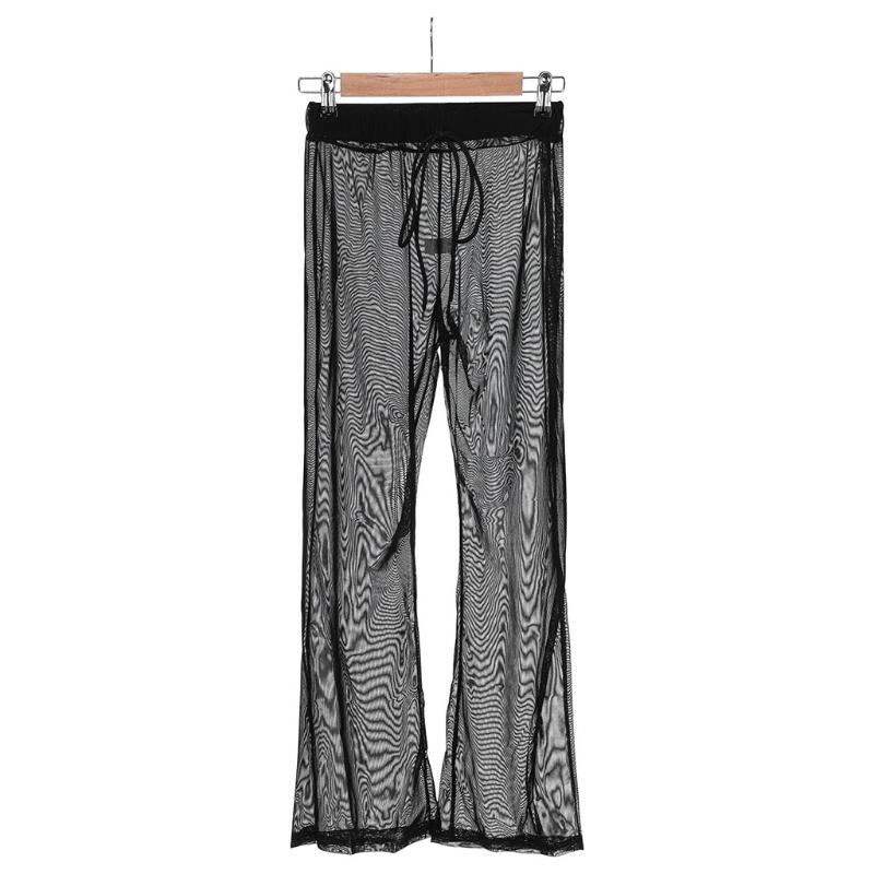 

2019 New Style Women Fashion Perspective Elastic Drawstring Solid Pants Sports Casual LeggingsZ817, Black