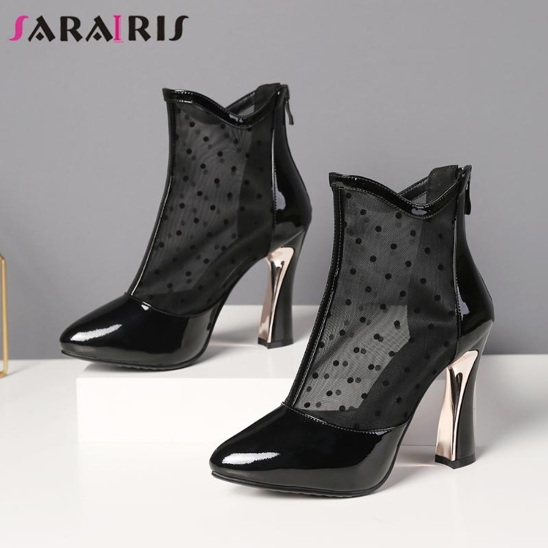 

SARAIRIS Sexy Pointed Toe High Heels Ankle Boots Women Zipper Casual Boots Ladies Spring Shoes, Black