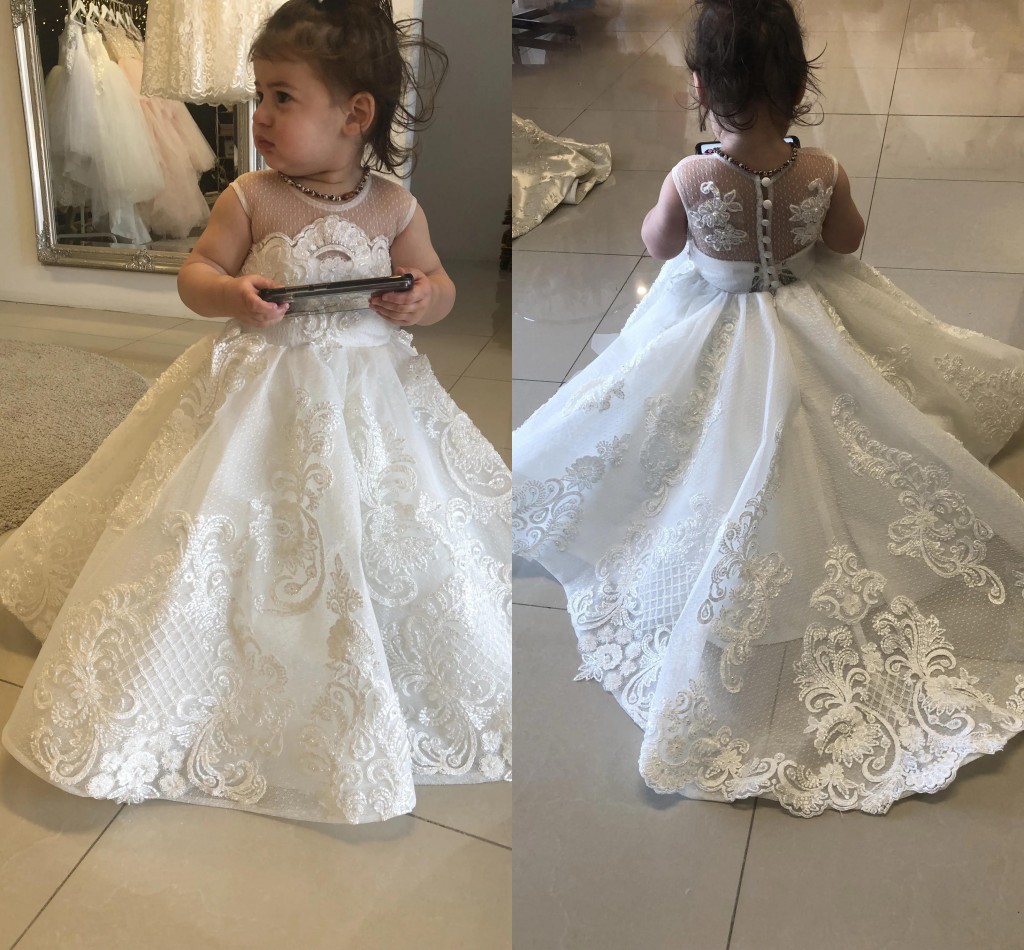 

Expensive Nigerian Lace Flower Girl Dresses For Wedding 2020 Cap Sleeve Sheer Jewel Party Dress Toddler Girls Pageant Dresses Vestidos De, Orange