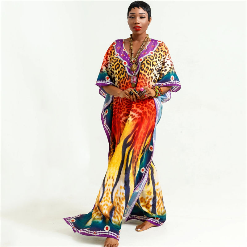 

2020 Quick-drying Swimwear Cover-ups Bohemian Leopard Printed Summer Dress Cotton Tunic Women Beach Wear Swim Suit Cover Up Q990