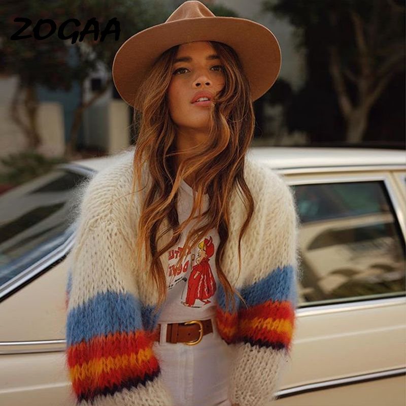 

ZOGAA Autumn Winter Striped Women Sweater Casual Long Sleeve Cardigans Female Knitted Tops Women Fashion Streetwear Jumper Femme, Apricot