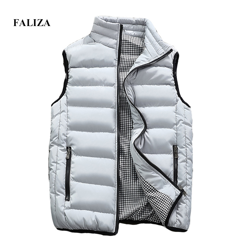 

FALIZA 2018 Autumn Winter Vest Men New Stylish Warm Sleeveless Jacket Army Waistcoat Men' Vest Fashion Casual Coats Mens MJ114, Gray