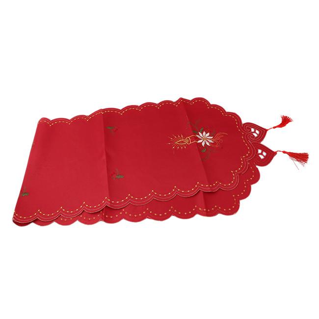 Embroidery Xmas Table Satin Tablecloth Craftwork Placemat Red Table Flag Cloth Covers Navidad
