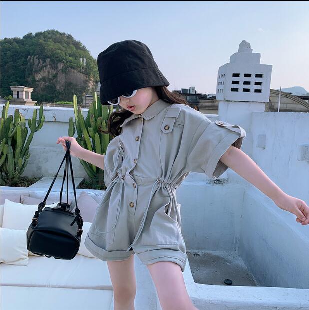 

2020 new wholesale girls overalls cotton summer fashion girls shorts 4-10t F412, Gray