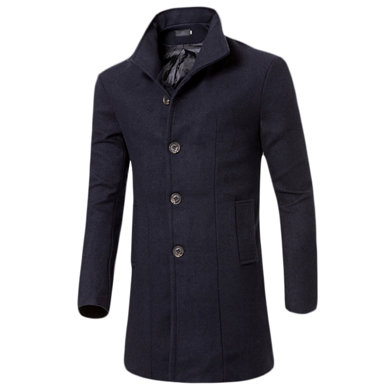 

New men coat wool blend outerwear coats jackets for boys long sleeve stand solid plus size slim casual male jacket coat -3XL, Zangqingse