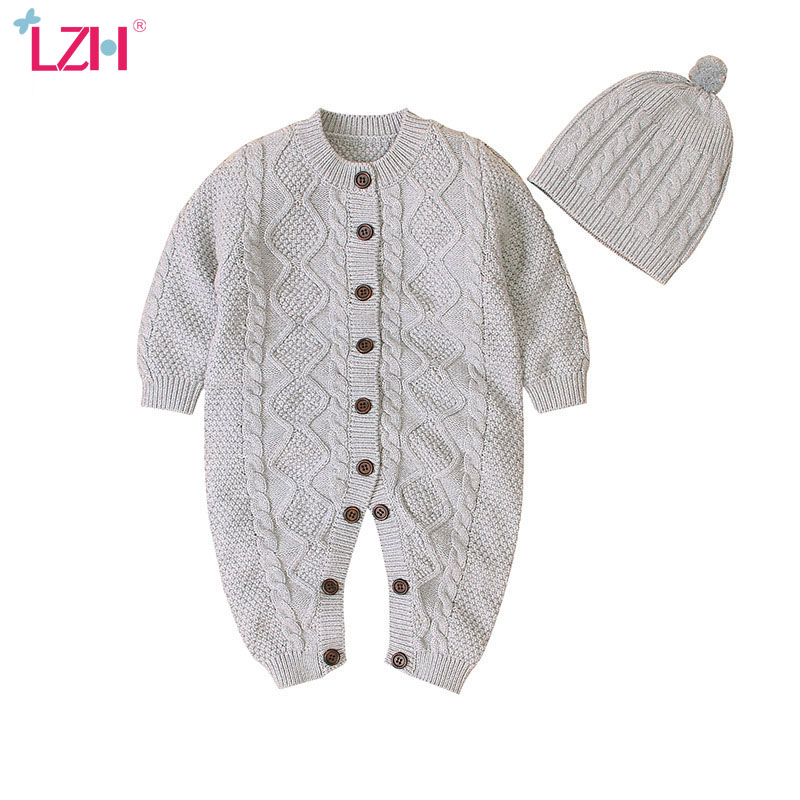 

LZH Baby Rompers 2020 Autumn Winter Newborn Baby Overalls For Boys Girls Jumpers Kids Costume Kids Infant Clothing 0-2 Year, Grey