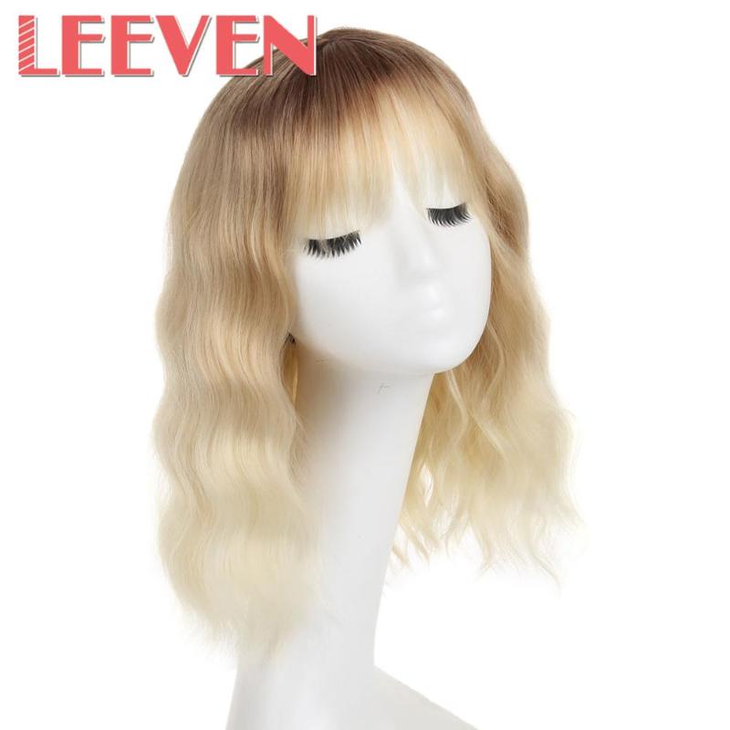 

Leeven 12" Short Wavy Women Girl's Charming Synthetic Wig with Air Bangs Wigs Cosplay bob Blonde pastel Pink Girl Colorful wig, Natural color