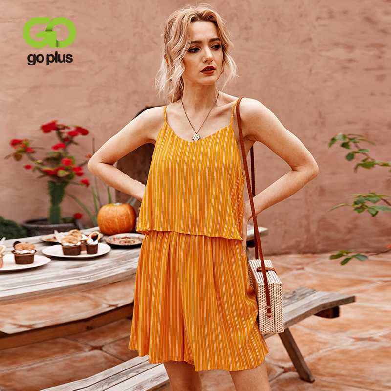 

GOPLUS Summer Bodysuit For Women Bohemian Striped V-neck Sleeveless Jumpsuit Women Summer 2020 Combinaison Femme Ropa Mujer, Blue
