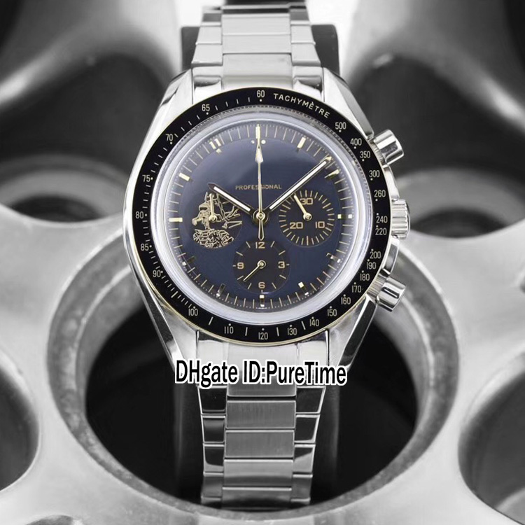 

New Apollo 11 50th Anniversary 310.20.42.50.01.001 VK Quartz Chronograph Mens Watch Black Dial Stainless Steel Bracelet Stopwatch E02a1, I02-d