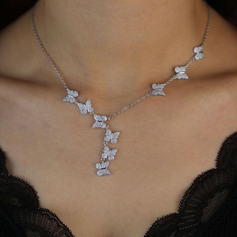 

Cute lovely mini charm micro pave cz Butterfly pendants neckalce gold color cz fashion women girl sweet jewelry y necklaces
